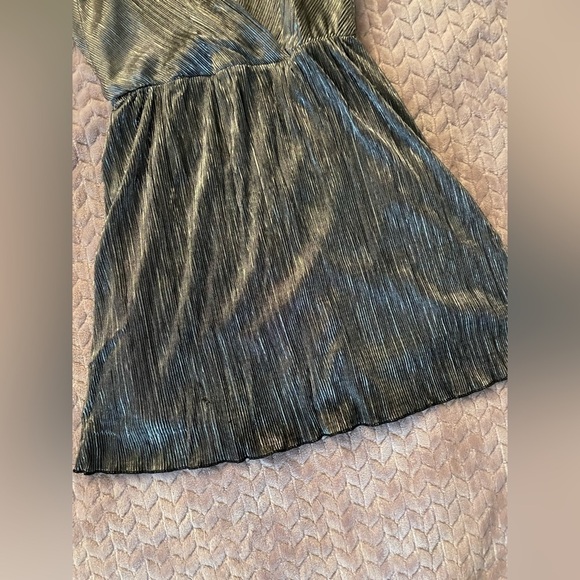 Y2K Metallic Dress Plunge Neck Black Silver Dress S party dress - Picture 5 of 11